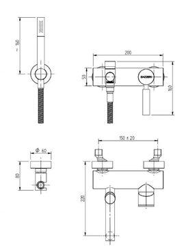 DA-DA - Wall-mounted single handle bathtub mixer with hand shower by ZAZZERI - view 3