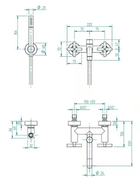 DA-DA - 3 hole wall-mounted bathtub set with hand shower by ZAZZERI - view 3