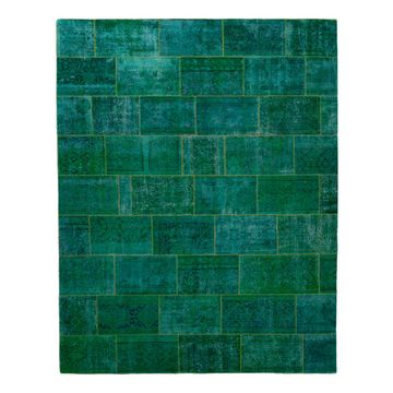Green Patchwork Wool Rug by Abchome