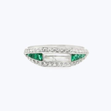 Art Deco Diamond And Emerald Platinum Ring by Abchome