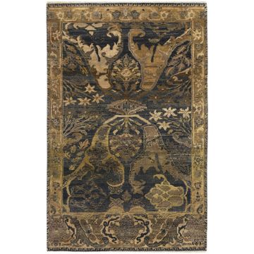 Dark Blue & Gold Alchemy Traditional Wool Rug - 4' x 6'4" by Abchome