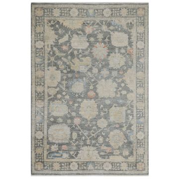 Dark Grey Antique Revival Wool Silk Blend Rug - 6' x 9' by Abchome