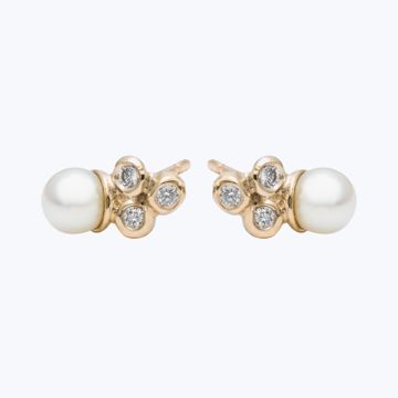 Sea Anemone Pearl White Akoya, Diamonds Studs by Abchome