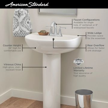 Reliant 22 in. Pedestal Sink, Single Hole by American Standard