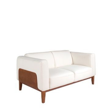 Sofa 2 seater upholstered in leather with frame wood walnut by Angel Cerdá