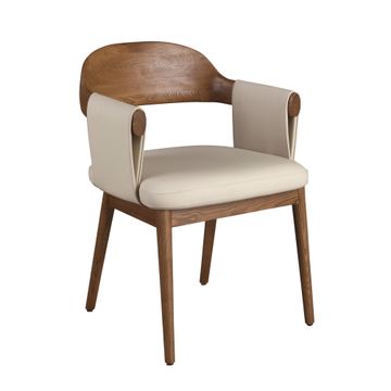Chair walnut and faux leather crema by Angel Cerdá