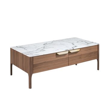 Coffee table rectangular glass imitacion marble and walnut by Angel Cerdá