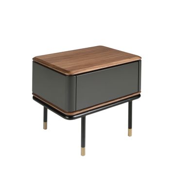 Bedside table noche wood grey oscuro mate, steel black and tapa walnut by Angel Cerdá