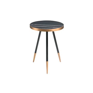Table rincon round marble black porcelain and steel with bano cromo bronce by Angel Cerdá