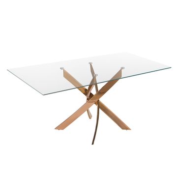 Dining table rectangular tempered glass and steel rosa by Angel Cerdá