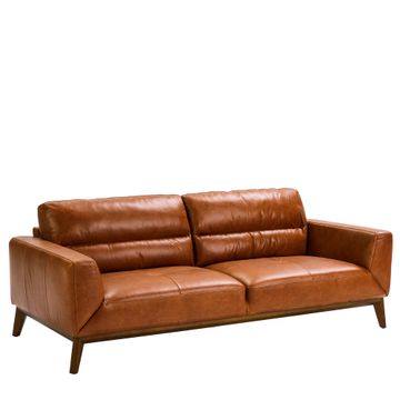 Sofa 3 seater upholstered in leather with legs wood walnut by Angel Cerdá