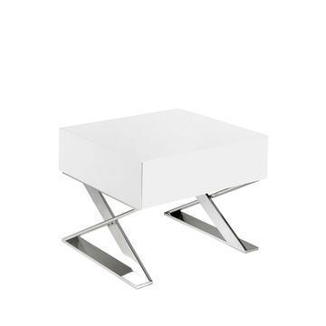 Bedside table noche wooden white and steel chrome by Angel Cerdá