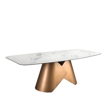 Dining table oval barrel marble porcelain and steel bronce by Angel Cerdá