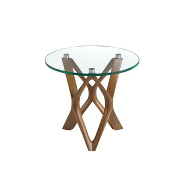 Table rincon round tempered glass and walnut by Angel Cerdá