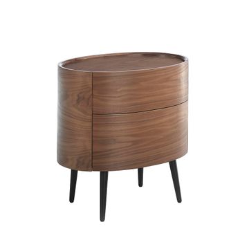 Bedside table noche oval in wood walnut and legs steel black by Angel Cerdá