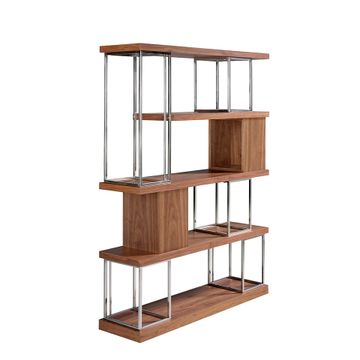 Shelving unit wooden walnut and stainless steel chrome by Angel Cerdá