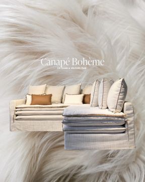 Canapé Bohème d’angle 220 cm x 110 cm en lin Glam craie by Bérengère Leroy