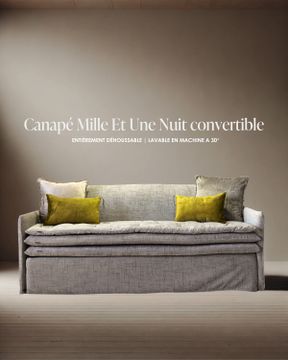 Canapé convertible Mille Et Une Nuit 200 cm en Tribu beige ciment ( couchage 160 cm ) / Fabriqué en France by Bérengère Leroy