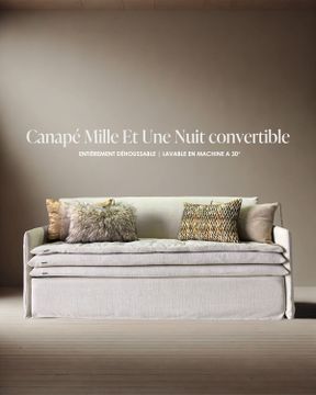 Canapé lit convertible Mille Et Une Nuit 200 cm Totem sable, velours Tsar & lin Retour d’Afrique ( couchage 160 cm ) by Bérengère Leroy