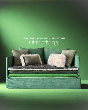Canapé Mille Et Une Nuit 160 cm en lin Vérone chenille soft washed gazon by Bérengère Leroy