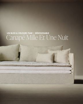 Canapé Mille Et Une Nuit 250 cm lin Bliss craie & velours Tsar by Bérengère Leroy