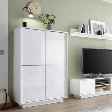 Credenza alta moderna 4 ante bianco laccato lucido h145cm Joyce Ice by BICA S.p.A