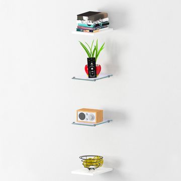 Set 4 mensole a muro legno e vetro design pareti soggiorno Joy Wall by BICA S.p.A