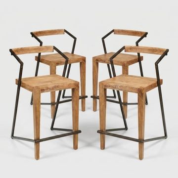 Set 4 sgabelli alti in legno e ferro stile industrial 45x55x90 Boston by BICA S.p.A