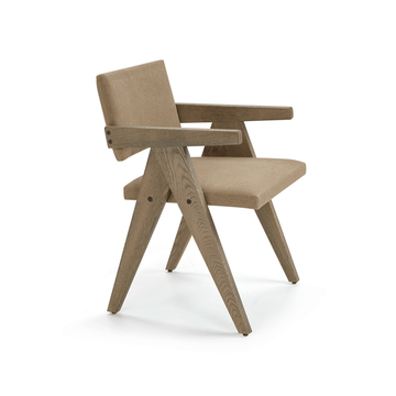 BIRDIE - Linen and oak chair with armrests by Blasco