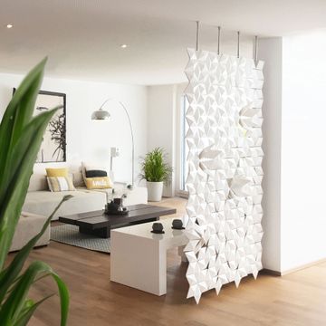 Facet hanging room divider 136 x 226cm in White by Bloomming