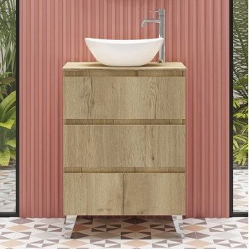 Mueble de baño al suelo SOHO con encimera de madera by Blubbain