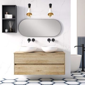 FLUOR Wall-hung Bathroom Vanity with wood countertop by Blubbain