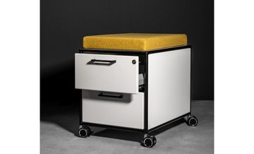 Mobile storage unit with seat cushion by Bosse