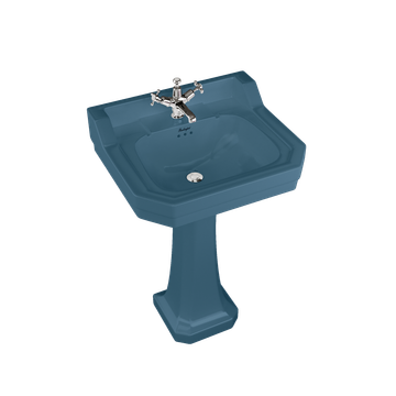 Bespoke Alaska Blue Edwardian 56cm Basin with Standard Pedestal (with 1 tap hole) | SKU B4 1TH BLUE P1 BLUE | Burlington Bathrooms by Burlington