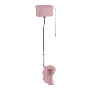 Bespoke Confetti Pink Standard High Level WC with Single Flush Ceramic Cistern | SKU P2 PINK T30 CHR C28S PINK | Burlington Bathrooms by Burlington