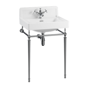 Contemporary Basin 61cm Upstand with Washstand (Contemporary Basin 61cm Upstand 1TH & Washstand Chrome) | SKU B2 UP 1TH + T23A CHR | Burlington Bathrooms by Burlington