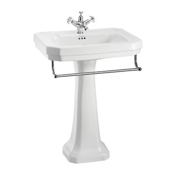 Victorian 61cm Basin, Towel Rail & Regal Pedestal (with 2 tap holes) | SKU B3 2TH T3 CHR P9 | Burlington Bathrooms by Burlington