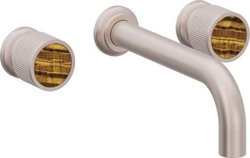 Two Handle Lavatory Wall Faucet Trim Only, with Tiger Eye Gemstone Handle Cap by California Faucets