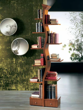GIOVANE ALBERO - Freestanding gold leaf bookcase with built-in lights by Carpanelli - view 2