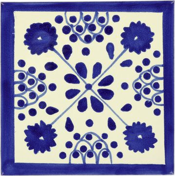 Mexican Talavera Ceramic Decorative Tile: Blue Damasco by Casatile