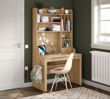 Mocha Small Study Desk (With Tall Study Unit) by Cilek