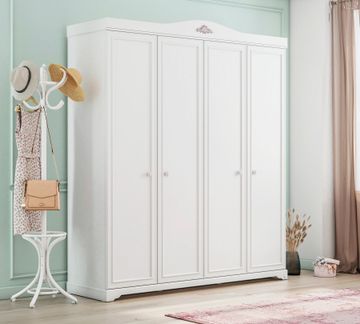 Rustic White 4 Doors Wardrobe by Cilek