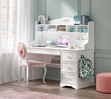 Rustic White Large Study Desk (With Unit) by Cilek