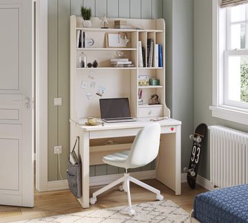 Varia Cream Small Study Desk (With Tall Study Unit) by Cilek