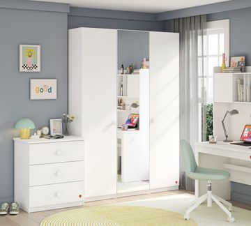 Varia White 3 Doors Wardrobe With Mirror by Cilek