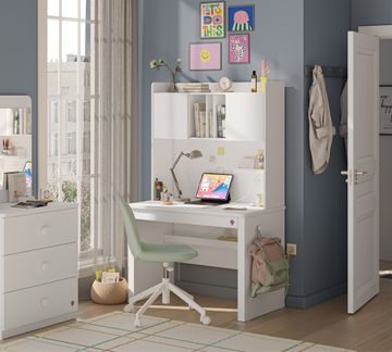 Varia White Small Study Desk (With Study Unit With Cabinet) by Cilek