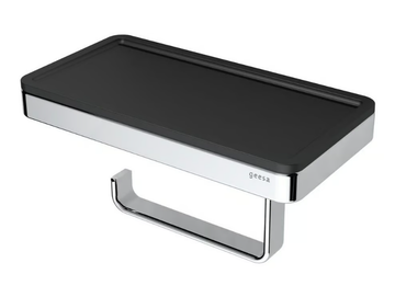 FRAME CHROME BLACK - Metal toilet roll holder with shelf by Coram - view 3