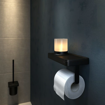 FRAME FULL BLACK - Metal toilet roll holder with shelf by Coram - view 3