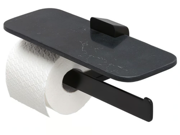 SHIFT BLACK - Double metal toilet roll holder with shelf by Coram - view 2