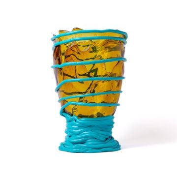 Pompitu II Vase - Clear Amber And Matt Turquoise by corsi design